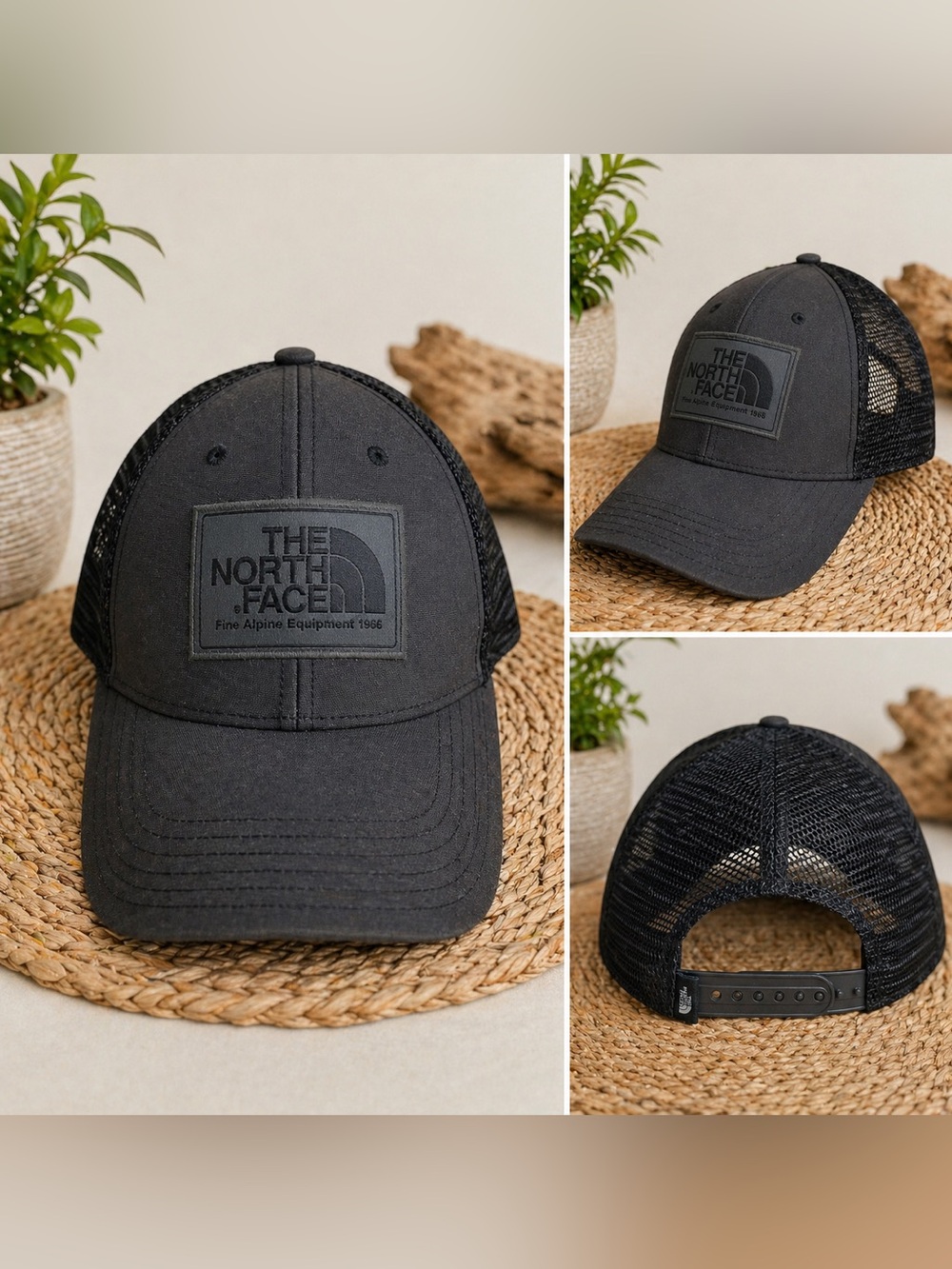 The North Face Black Trucker Hat Mesh Snapback Logo Patch Adjustable Cap
